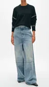 White + Warren Blanket Stitch Crew Sweater In Black/white In Multi