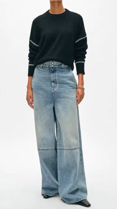 White + Warren Blanket Stitch Crew Sweater In Black/white In Multi