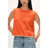 White + Warren Blanket Trim Crew Neck Tank Top In Orange/ivory In Orange