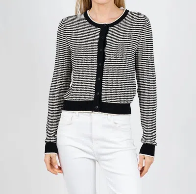 White + Warren Boucle Cardigan In Midnight/ivory Stripe In Black