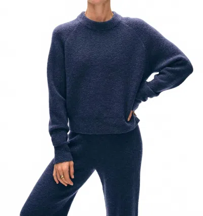 White + Warren Boucle Cashmere Blend Sweatshirt In Indigo In Blue