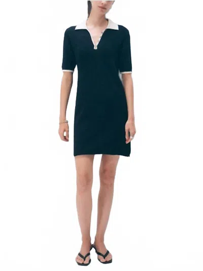 White + Warren Boucle Dress In Midnight/ivory Trim In Green