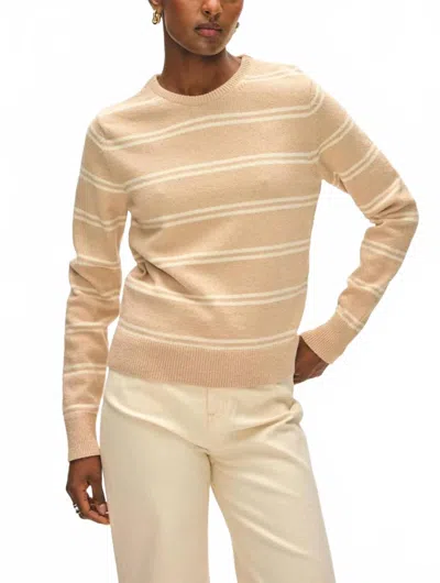 White + Warren Boucle Striped Crewneck Sweater In Warm Tan/ivory In Neutral