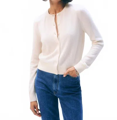 White + Warren Brushed Cashmere Crewneck Cardigan In Ivory In White