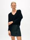 White + Warren Brushed Cashmere Easy V Neck Sweater In Black In Black