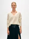 White + Warren Brushed Cashmere Easy V Neck Sweater In Ivory In Ivory