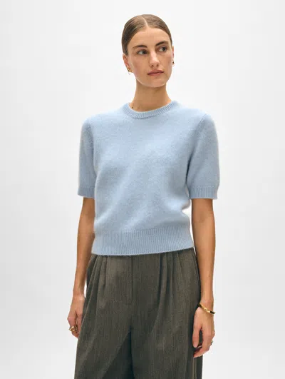 White + Warren Brushed Cashmere T-shirt In Misty Blue