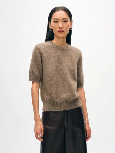 White + Warren Brushed Cashmere T-shirt In Taupe