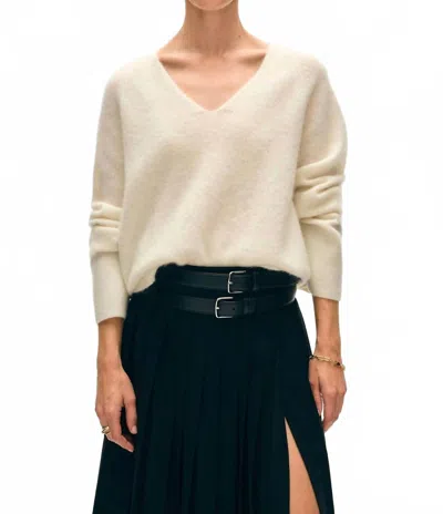 White + Warren Brushed Cashmere V-neck Top In Ivory In Neutral