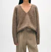 White + Warren Brushed Easy V-neck Sweater In Brown