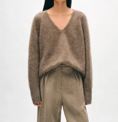 White + Warren Brushed Easy V-neck Sweater In Brown
