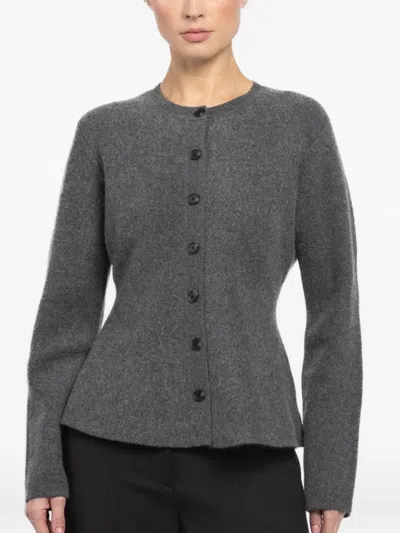 White + Warren Button-front Peplum Cardigan In Gray