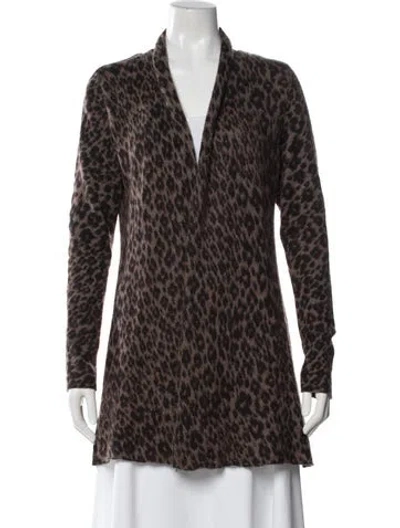 Pre-owned White + Warren Cashmere Animal Print Sweater In Brown