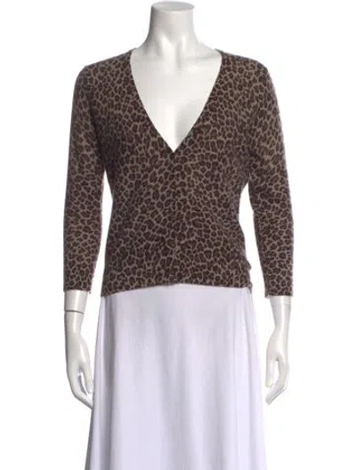 Pre-owned White + Warren Cashmere Animal Print Sweater In Brown