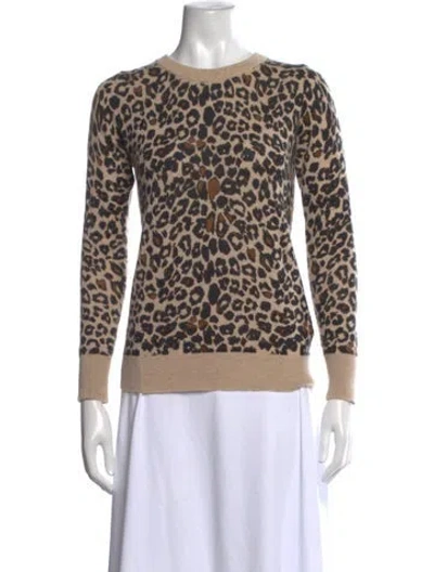 Pre-owned White + Warren Cashmere Animal Print Sweater In Brown