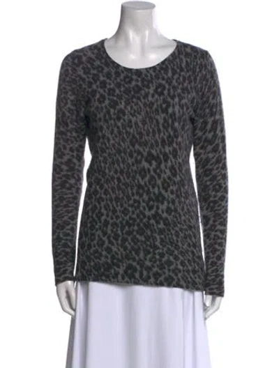Pre-owned White + Warren Cashmere Animal Print Sweater In Gray