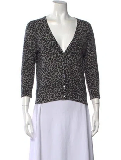 Pre-owned White + Warren Cashmere Animal Print Sweater In Gray