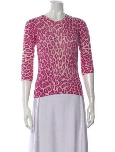 Pre-owned White + Warren Cashmere Animal Print Sweater In Pink