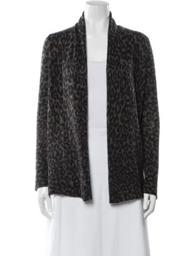 Pre-owned White + Warren Cashmere Animal Print Sweater In White