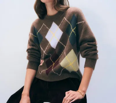 White + Warren Cashmere Argyle Crewneck Top In Combo In Black