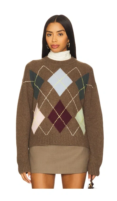 White + Warren Cashmere Argyle Crew Sweater In Multi Combo