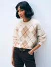 White + Warren Cashmere Argyle Crewneck Natural Combo Top In Neutral