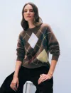 White + Warren Cashmere Argyle Crew Pullover Multi Combo In Black