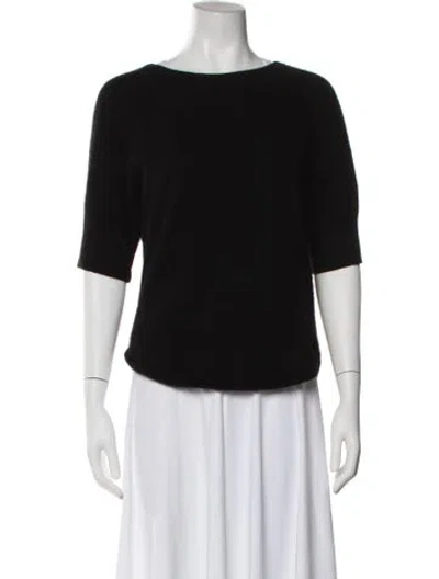 Pre-owned White + Warren Cashmere Bateau Neckline Sweater In Black
