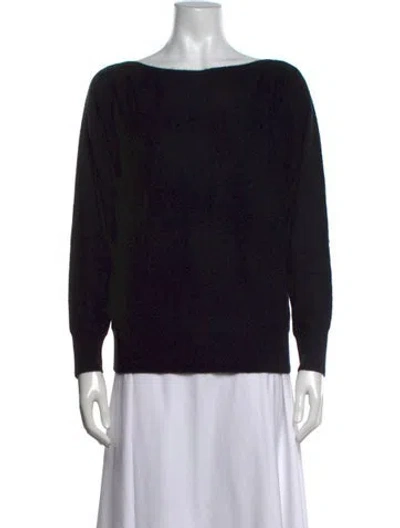 Pre-owned White + Warren Cashmere Bateau Neckline Sweater In Black