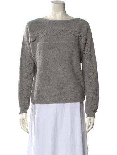 Pre-owned White + Warren Cashmere Bateau Neckline Sweater In Gray