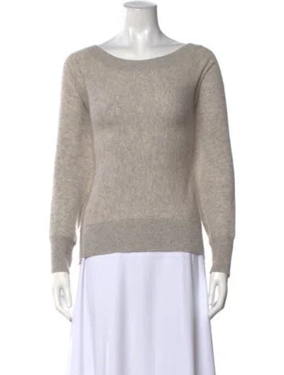 Pre-owned White + Warren Cashmere Bateau Neckline Sweater In Grey