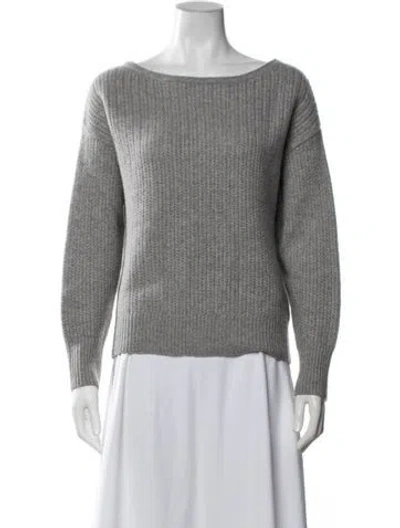 Pre-owned White + Warren Cashmere Bateau Neckline Sweater In Grey