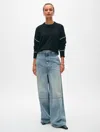 White + Warren Cashmere Blanket Stitch Crewneck Top In Black/white In Black/white
