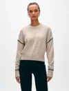 White + Warren Cashmere Blanket Stitch Crewneck Top In Sandwisp/black In Sandwisp/black
