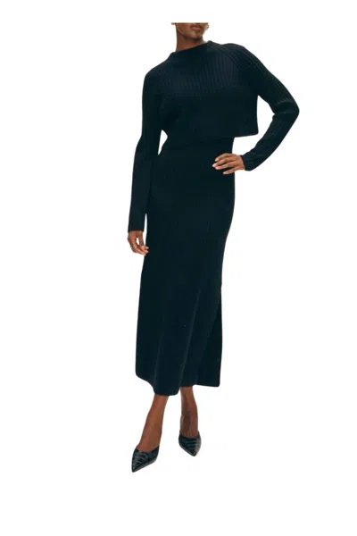 White + Warren Cashmere Blend Cropped Ribbed Crew Sweater In Black In Green