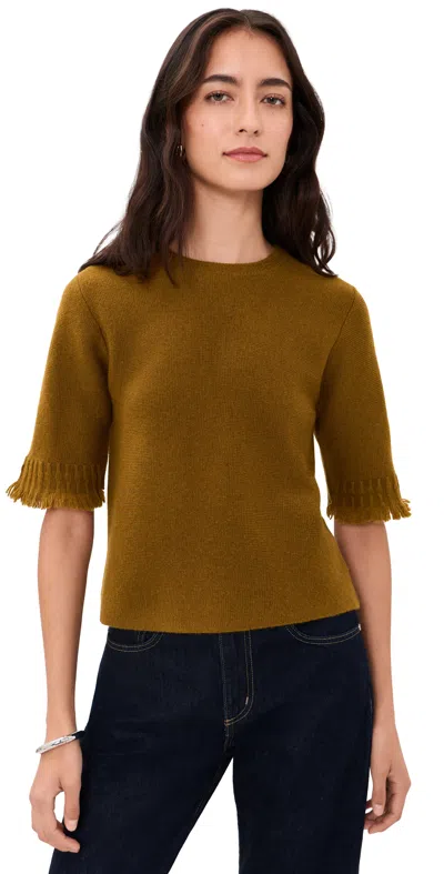 White + Warren Cashmere Blend Fringe Tee Antique Gold In Brown