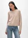 White + Warren Cashmere Blend Horse Embroidered Crewneck Top In Sand/ivory In Sand/ivory
