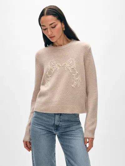 White + Warren Cashmere Blend Horse Embroidered Crewneck Top In Sand/ivory