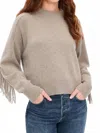White + Warren Cashmere Blend Luxe Fringe Crew Sweater In Misty Brown Heather In Multi