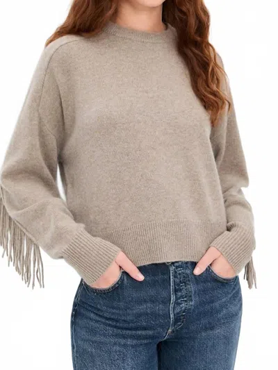 White + Warren Cashmere Blend Luxe Fringe Crew Sweater In Misty Brown Heather In Multi
