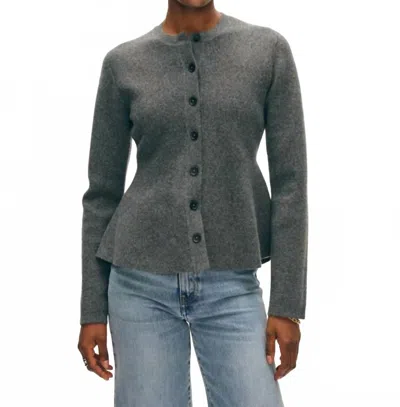 White + Warren Cashmere Blend Peplum Cardigan In Dark Granite In Blue