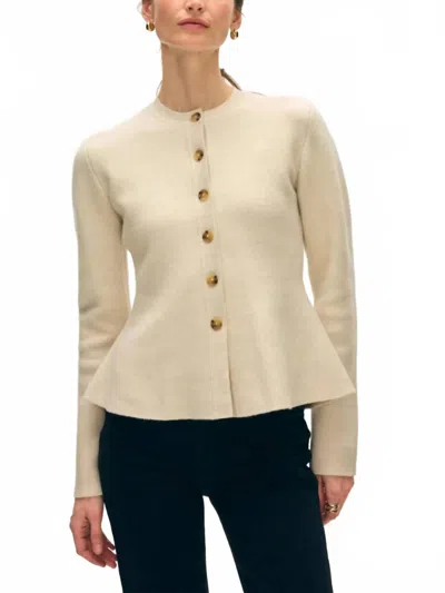 White + Warren Cashmere Blend Peplum Cardigan In Ivory In Brown