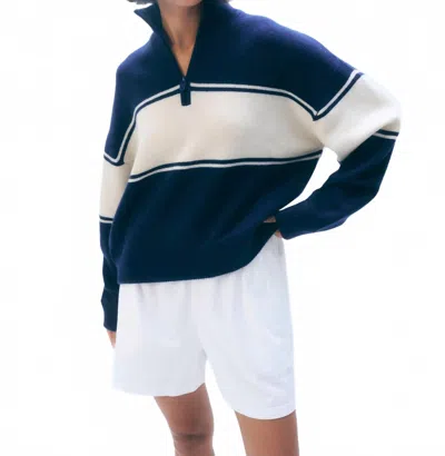White + Warren White & Warren Cashmere Blend Quarter Zip Sweater In Navy/ivory In Blue