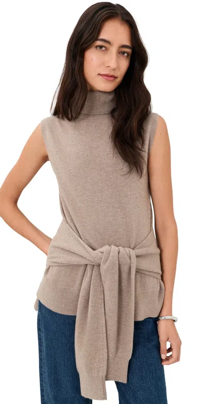 White + Warren Cashmere Blend Sleeveless Pullover Misty Brown Heather In Gray