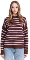 WHITE + WARREN CASHMERE BLEND STRIPED CREWNECK UMBER/IRIS