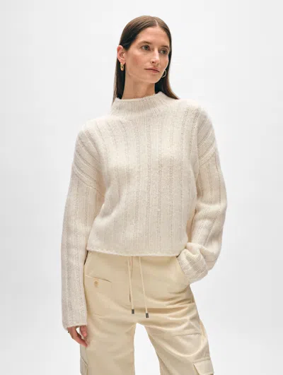 White + Warren Cashmere Blend Wide Rib Standneck Sweater In Ivory