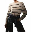 White + Warren Cashmere Broken Stripe Crew Sweater In Natural In Neutral