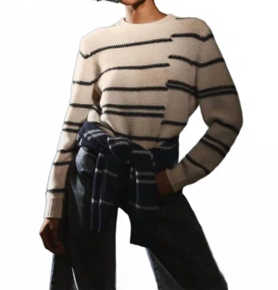 White + Warren Cashmere Broken Stripe Crew Sweater In Natural In Neutral