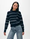 White + Warren Cashmere Broken Stripe Crewneck Top In Deep Navy Blue/soft White In Deep Navy Blue/soft White