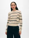 White + Warren Cashmere Broken Stripe Crewneck Top In Natural/black In Natural/black